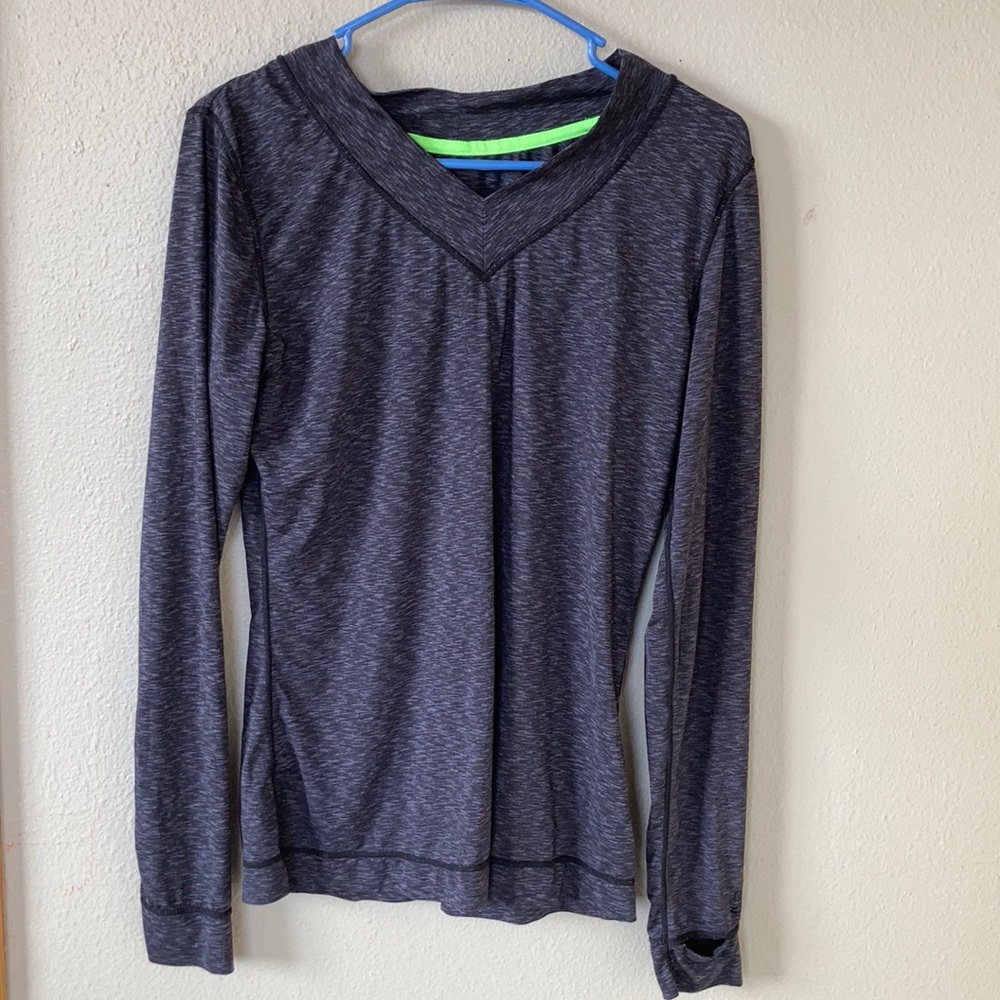 Cuddl Duds Long Sleeve Athletic Tee Women’s Large Black Grey Layers Skiing